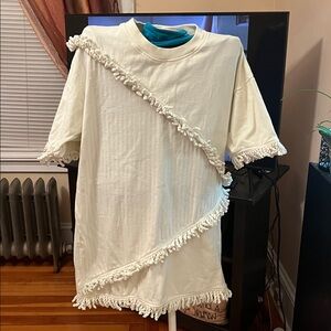 Neiman Marcus Cream/Off White Top with Fringe Detail
